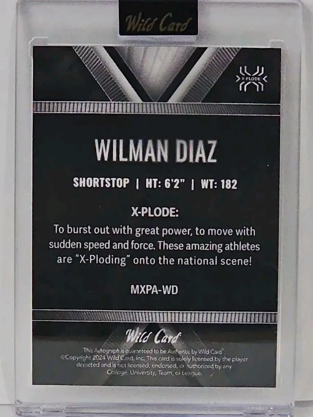 2021 Wild Card Wilman Diaz Autographed Trading Card - Shortstop 1/1